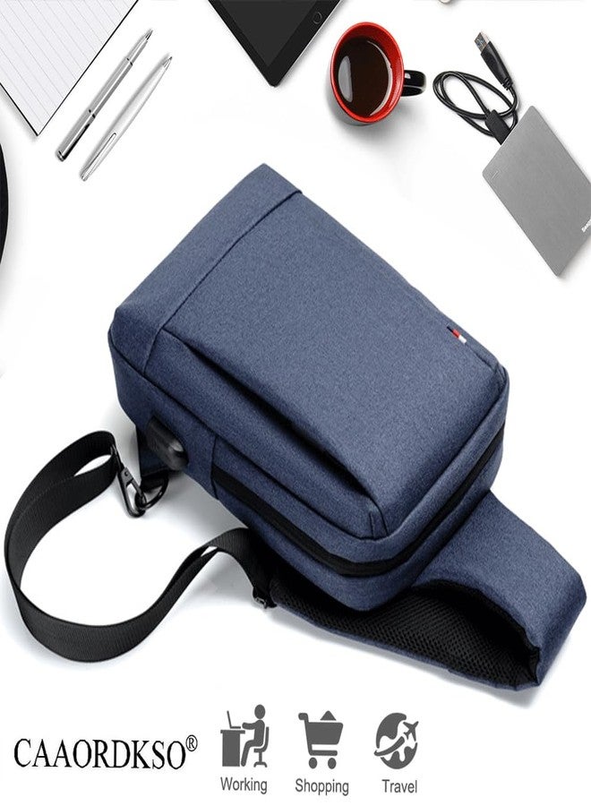 CAAORDKSO Sling Bag for Men Women Messenger Bag, Waterproof Satchel Bag Lightweight Crossbody Bag Casual Shoulder Bags for Travel Daily Work (Blue) - Image 5